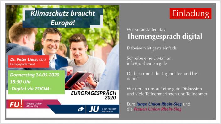 Digitale Themenveranstaltung mit Dr. Peter Liese: Klimaschutz braucht Europa