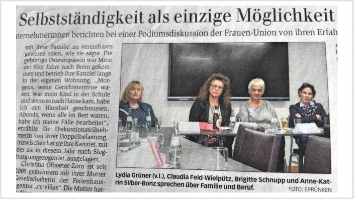 Podiumsdiskussion mit selbständigen Unternehmerinnen in Sankt Augustin
